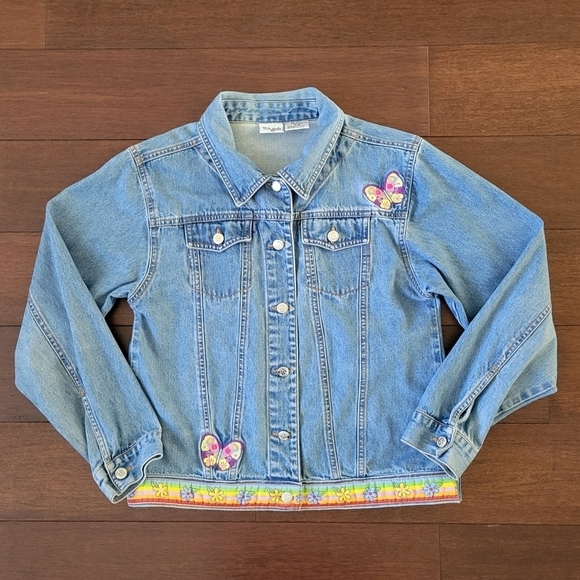 Ponytails Girls Button-Up Denim Jacket Butterfly Rainbow Embroidered Size 14/16 - Picture 4 of 9